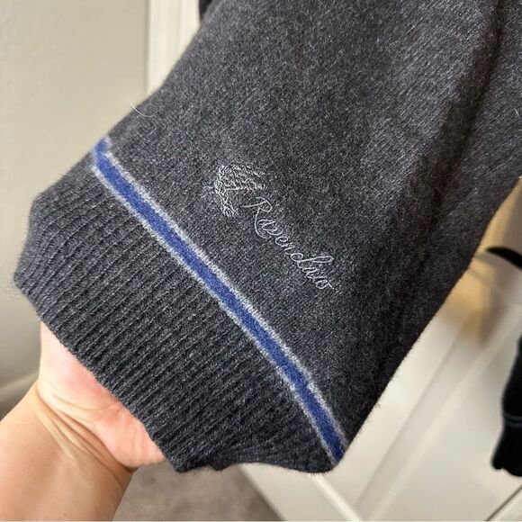 Harry Potter Heather Grey Blue Raven Claw Striped V-Neck Wool Blend Sweater Sz M - Picture 2 of 8